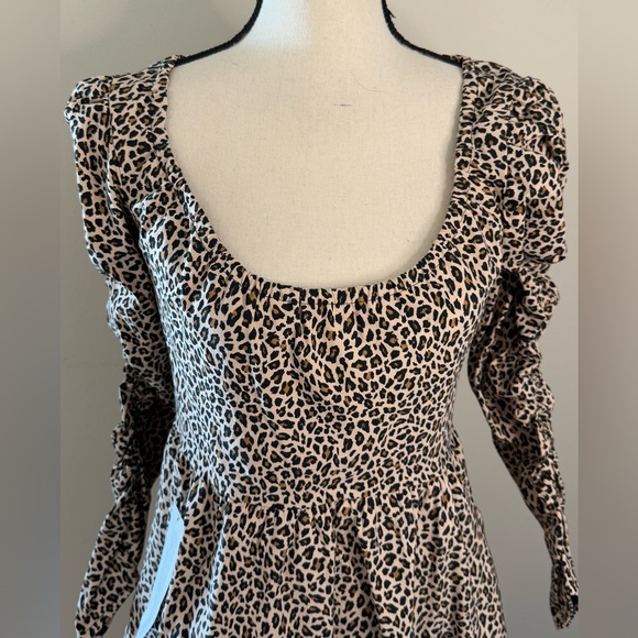 TOPSHOP leopard print contemporary mini dress ruched crop sleeves scoop neck 12 - Picture 2 of 15